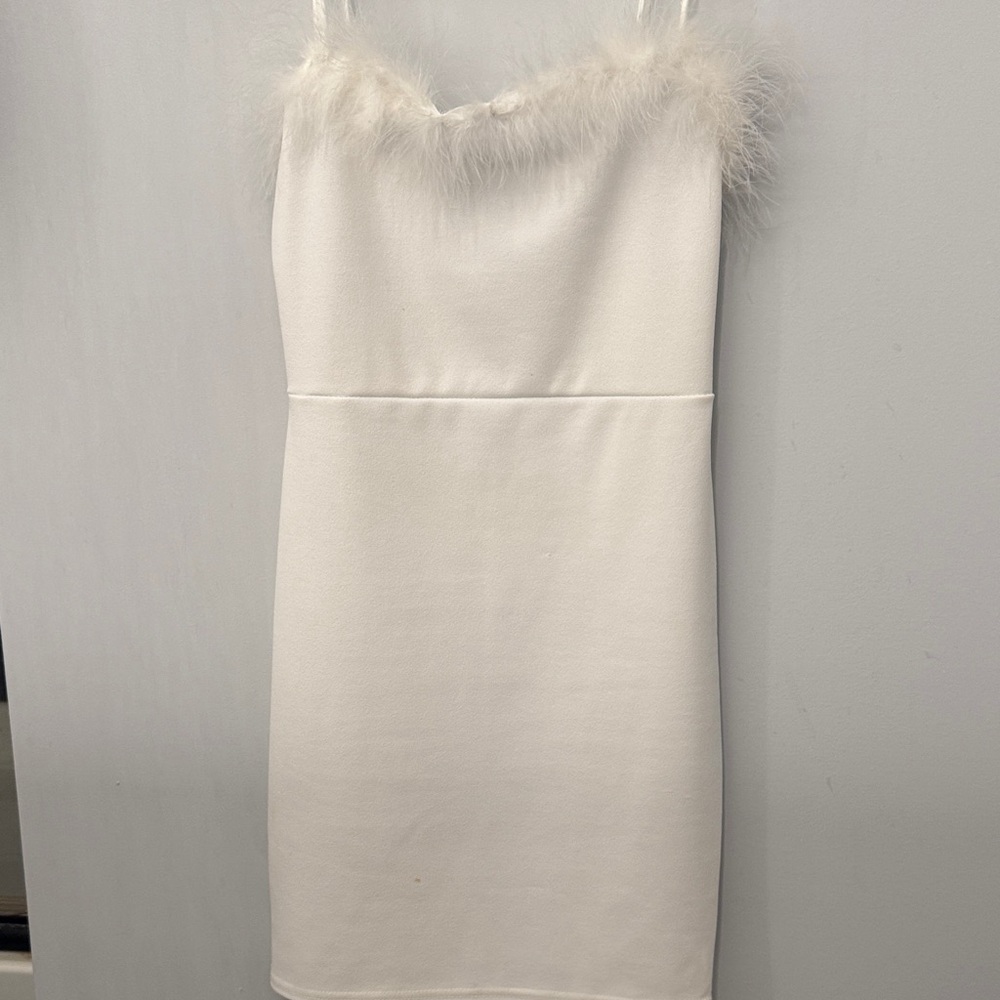 Nasty Gal White Mini Dress with Feather Trim